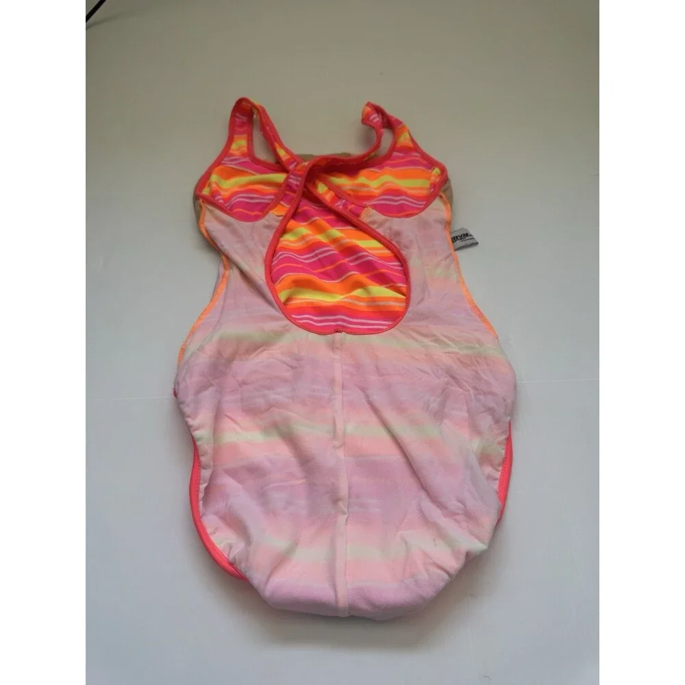 Willow Sport Girls One Piece Swimsuit Neon Pink Orange Stripe Size 10